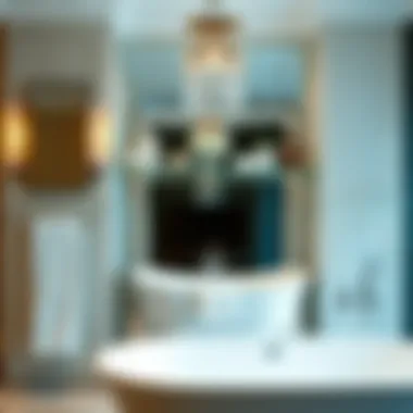 Chic Glass Shelves in a Luxurious Bathroom Environment Luxurious bathroom setting with glass mirror side shelves and chic storage