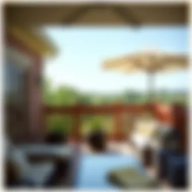 Elegant Patio with Umbrella Shade Elegant patio setup with umbrella providing shade