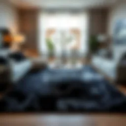 Sophisticated black and grey area rug enhancing living room decor