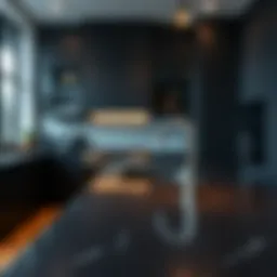 Elegant kitchen featuring black slate laminate countertops