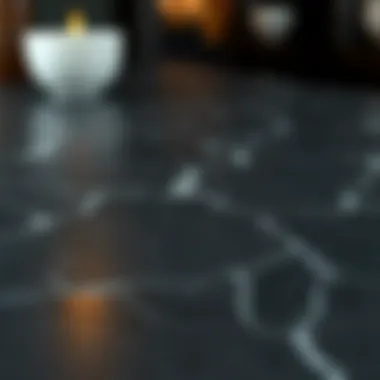 Close-up of the texture of black slate laminate