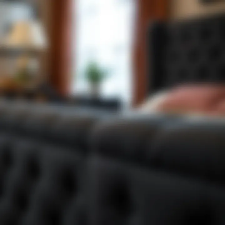 Intricate Tufted Detailing Close-up of tufted detailing on a full-size black bed frame