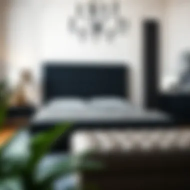 Stylish Interior with Black Tufted Frame Stylish interior showcasing a full black tufted bed frame