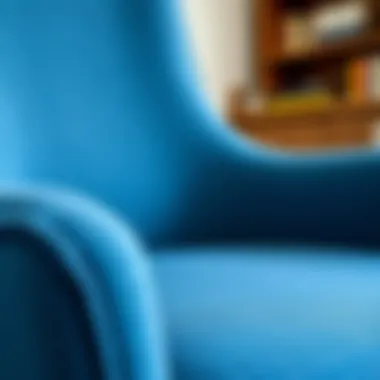 Close-up of a blue chair with unique fabric texture