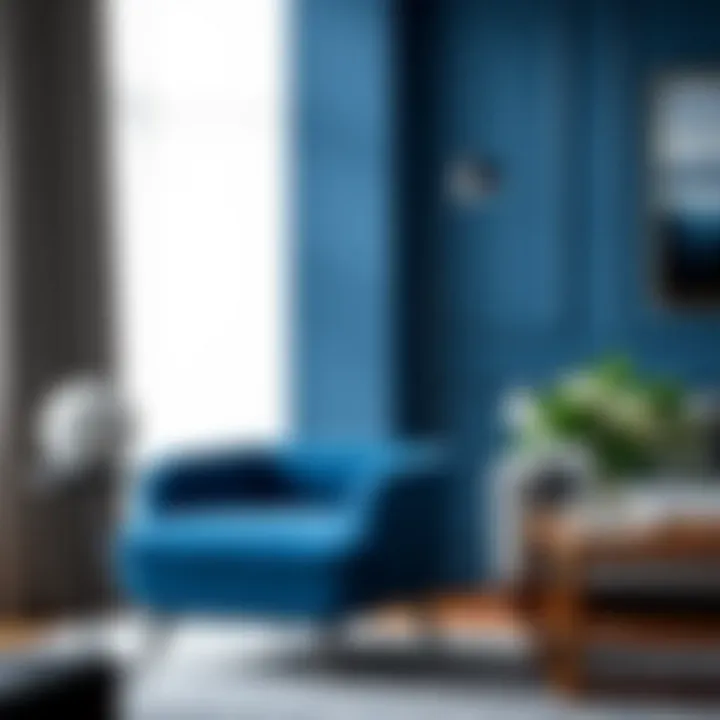 Elegant blue chair in a modern living room setting
