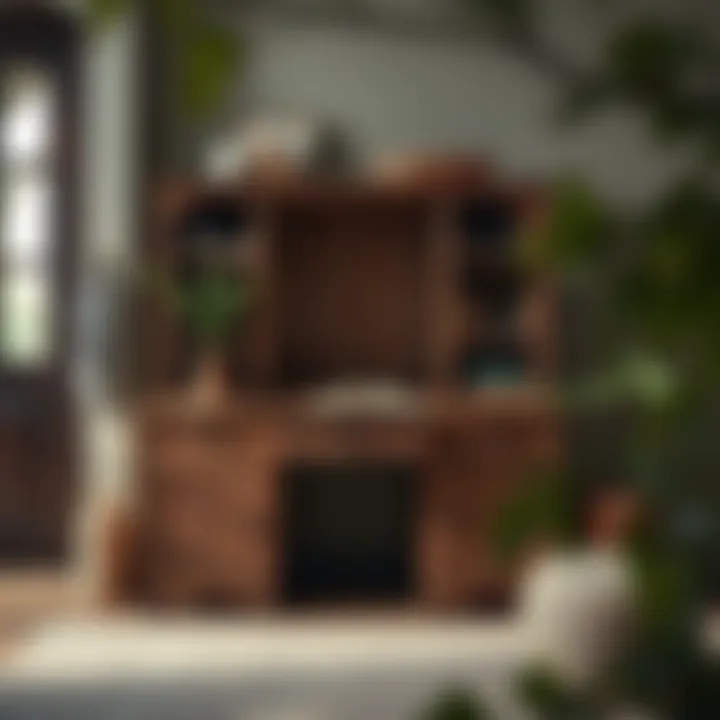 Rustic bureau featuring natural textures and organic materials