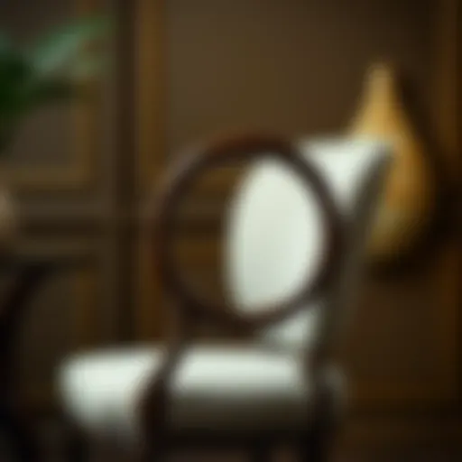 Elegant chair with a prominent ring design on the backrest, showcasing its unique aesthetic appeal.