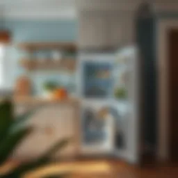 Compact fridge freezer in a stylish kitchen setting