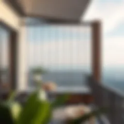 A clear mesh netting installed on a balcony, providing unobstructed views.