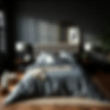 Stylish Bedroom with Dark Gray King Bedding Stylish bedroom featuring dark gray king bedding in harmonious decor