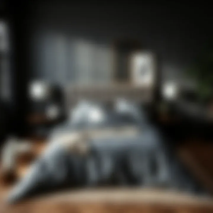 Stylish Bedroom with Dark Gray King Bedding Stylish bedroom featuring dark gray king bedding in harmonious decor