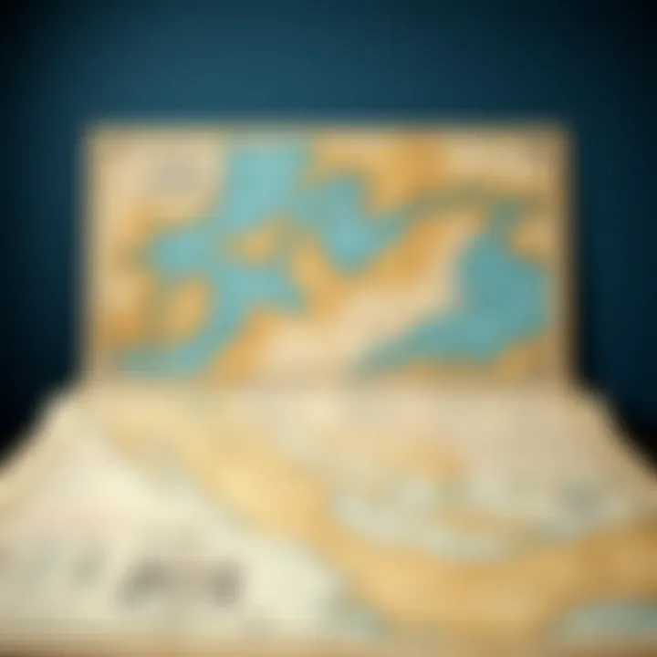 Historical Decorative Lake Map A historical decorative lake map illustrating the evolution of cartographic styles