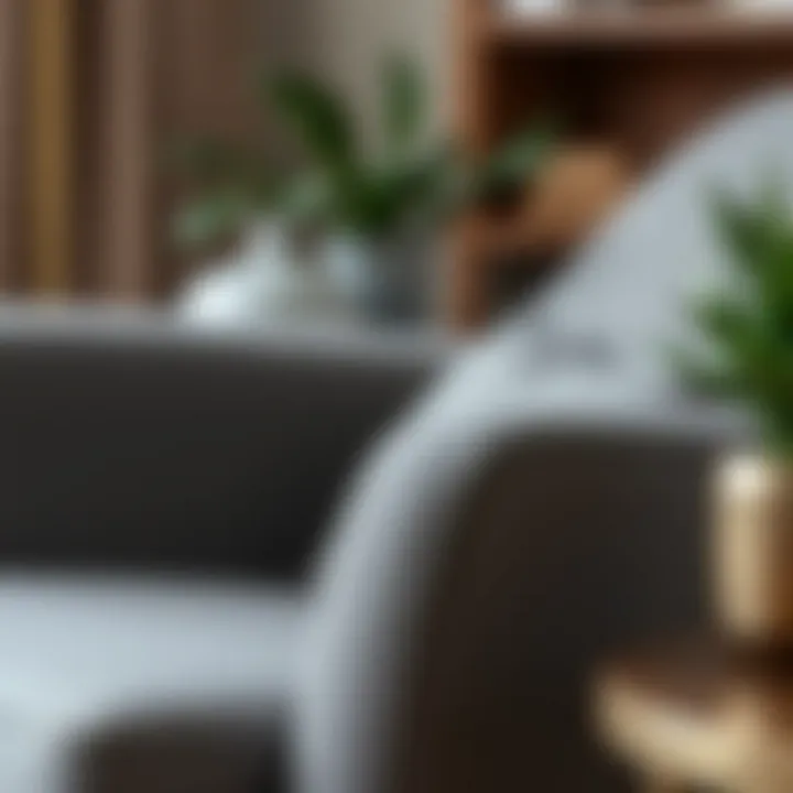 Exquisite Craftsmanship and Material Choices Close-up of grey accent recliner chair detailing and materials