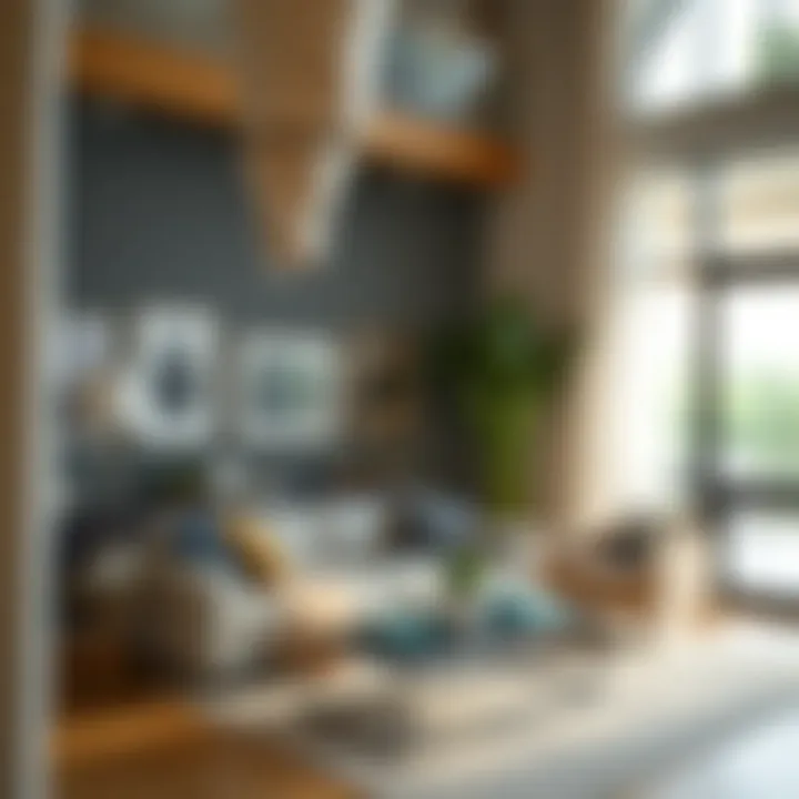 Drapery rings installed in a modern living room setting