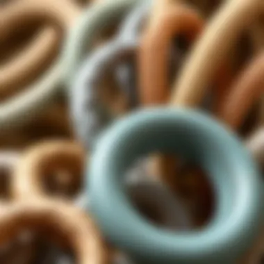 Close-up view of various materials used for drapery rings