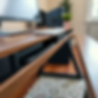 Close-up of ergonomic features of a 72-inch long desk