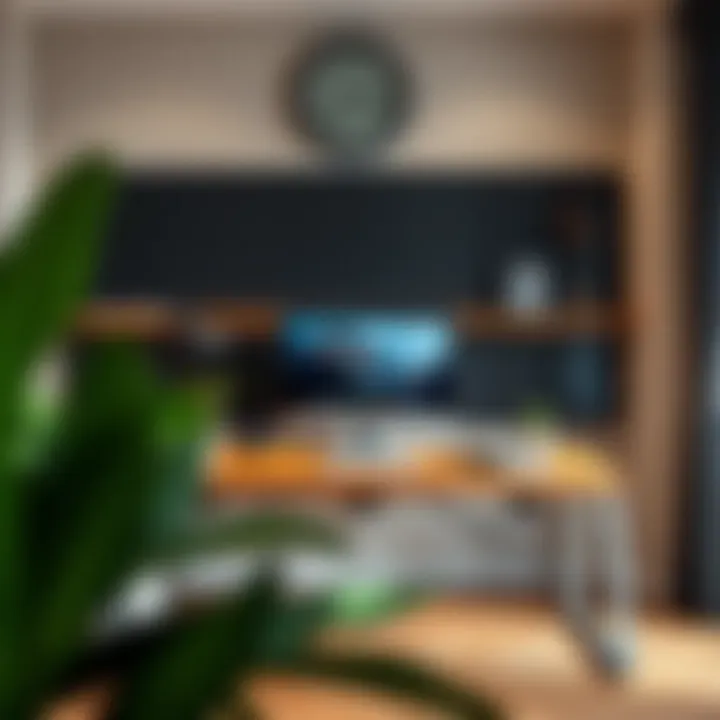 Stylish workspace featuring a 72-inch desk with decorative elements