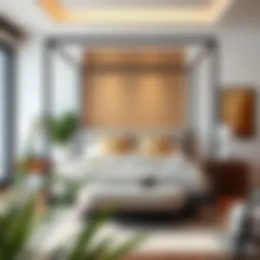 Modern four-poster bed integrated into a contemporary bedroom