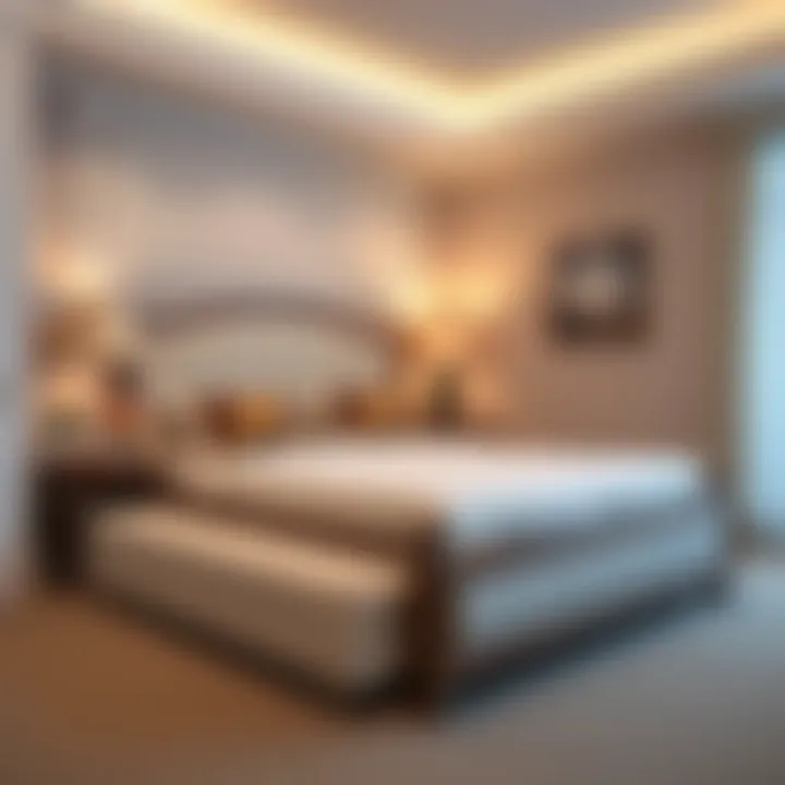 A beautifully designed full-size bed with twin trundle below