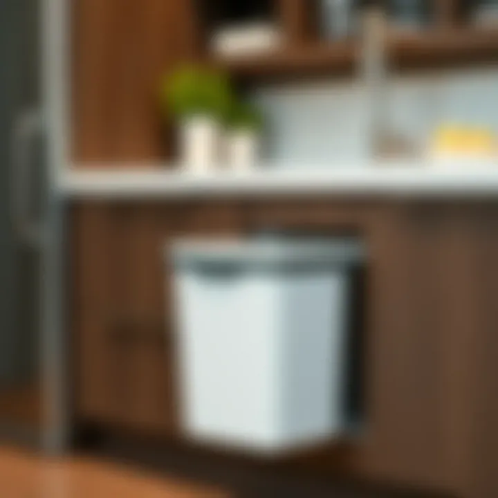 Elegant 15 inch pull out trash can integrated into a modern kitchen cabinet.