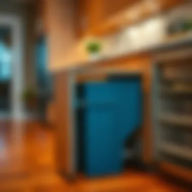 Innovative installation of a pull out trash can maximizing space efficiency.