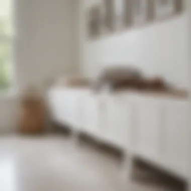 Variety of materials used in the construction of a white mudroom bench