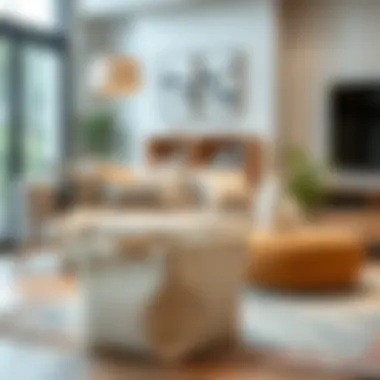 Modern Touch: Fabric Storage Basket in Decor Stylish fabric small rectangular storage basket in a modern living room