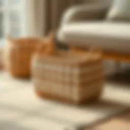 Elegant small rectangular storage basket made of natural fibers