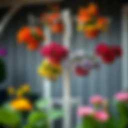 Elegant garden stand showcasing vibrant hanging baskets