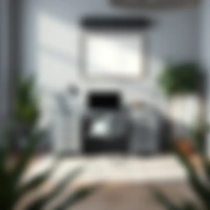 Contemporary Workspace with Gray Office Desk Stylish gray office desk in a contemporary workspace setting