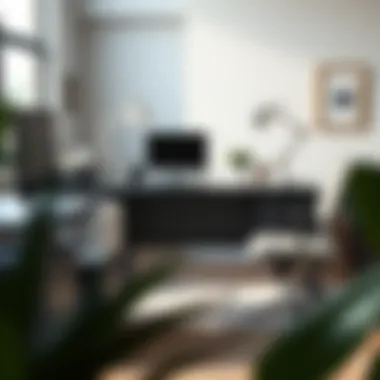 Ergonomic Workspace Featuring Gray Desk Ergonomic gray office desk arrangement with stylish accessories