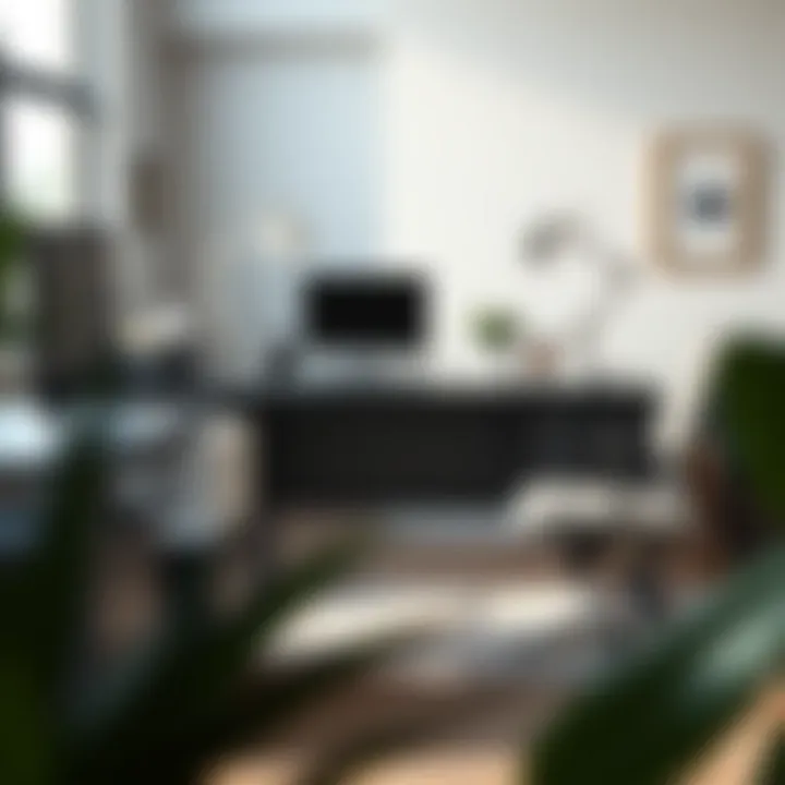 Ergonomic Workspace Featuring Gray Desk Ergonomic gray office desk arrangement with stylish accessories