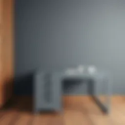 Modern gray office desk with drawers showcasing sleek design
