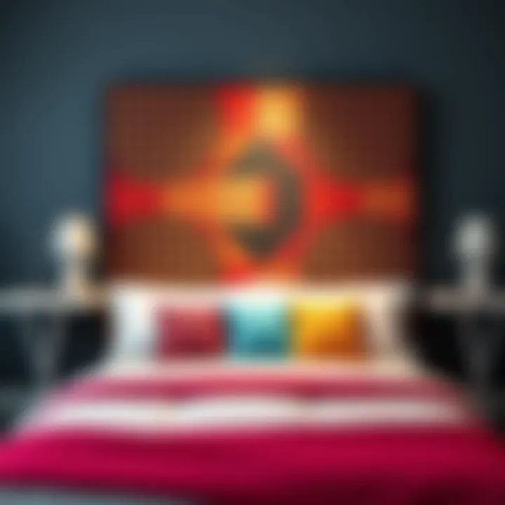 Stylish geometric patterned headboard in vibrant colors