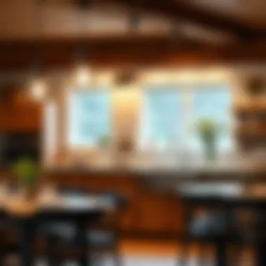 Fusion of Rustic and Modern Lighting Sleek track lighting with a rustic kitchen backdrop