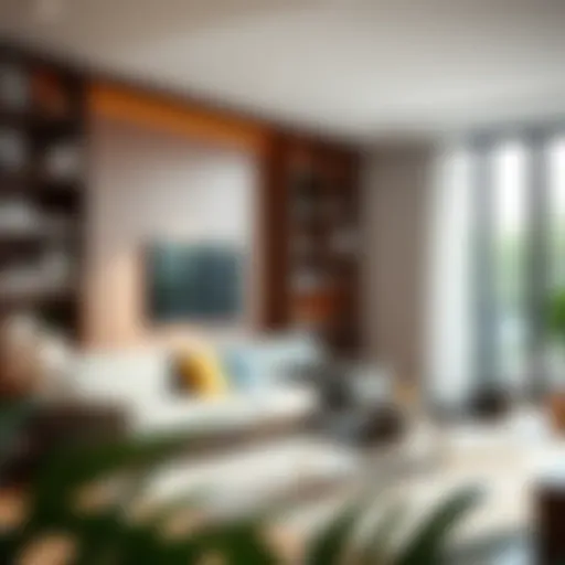 Elegant 8-inch deep bookcase showcasing a modern living space