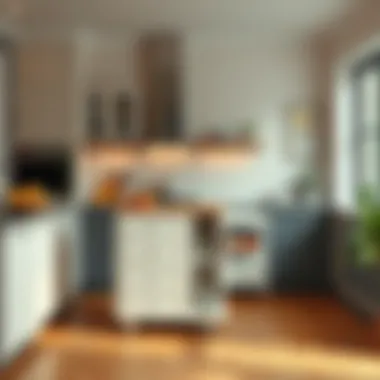 Functional Kitchen Cart in Spacious Layout Functional kitchen cart integrated into a spacious kitchen layout