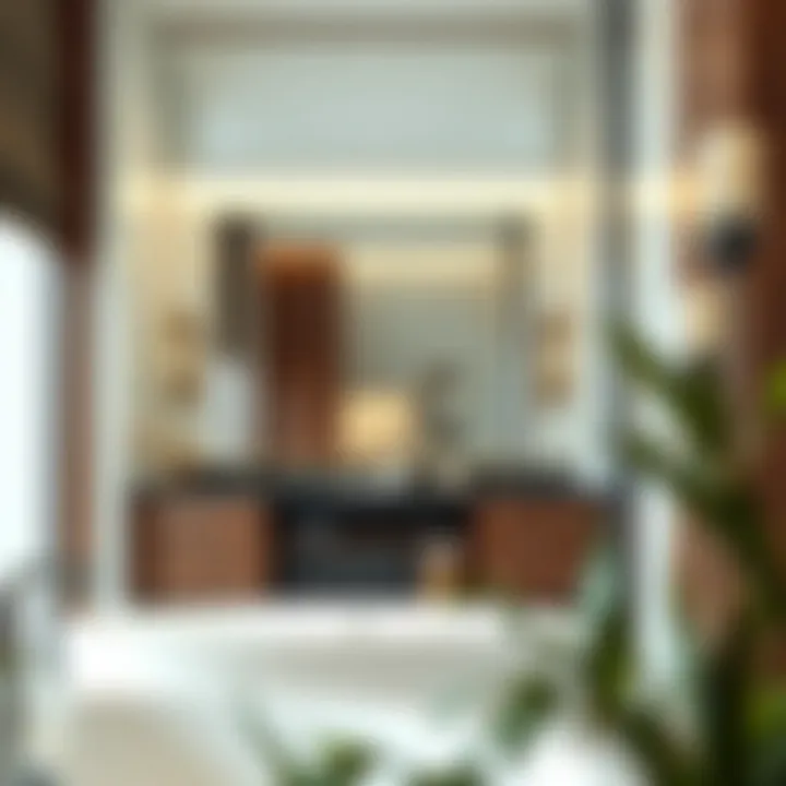 Elegant Large Mirror in a Bathroom Setting Elegant large mirror enhancing bathroom aesthetics