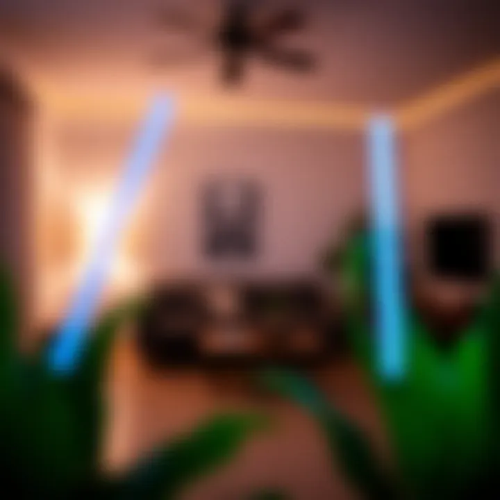 LED light sticks illuminating a cozy living room environment, demonstrating their application in interior design.