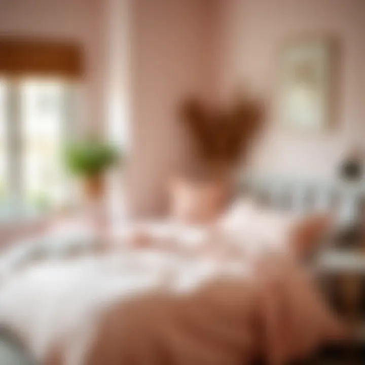 Cozy bedroom setting featuring light pink sheet sets