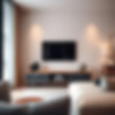 Sleek low profile TV media console in a modern living room