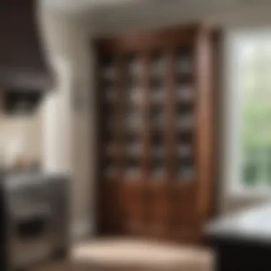 Customized Lowe's glass cabinet with personalized shelving.