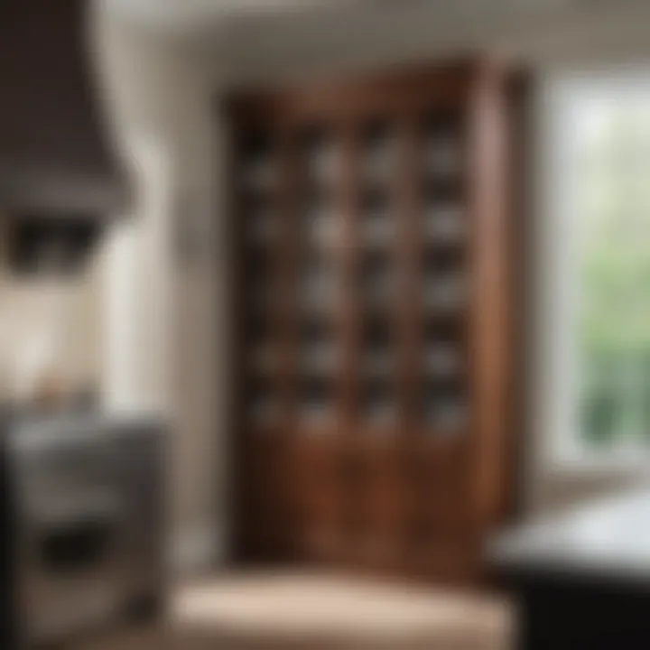 Customized Lowe's glass cabinet with personalized shelving.