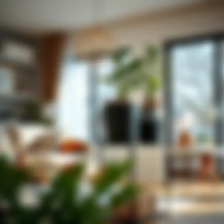 Modern metal planter stand in a contemporary living room