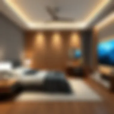 A modern bedroom equipped with smart technology features