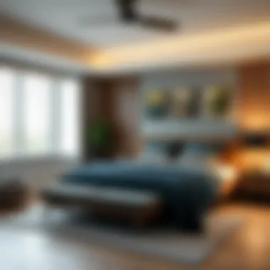 A stylish bedroom incorporating sustainable materials and design