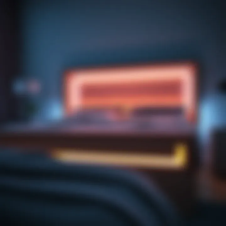 Close-up view showcasing LED lights in a sleigh bed