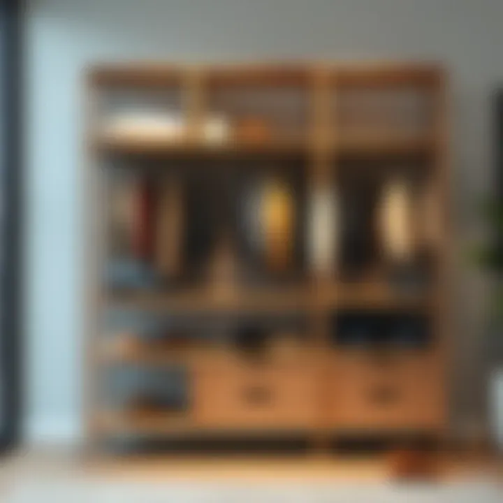 Innovative Shelving Unit for Stylish Display Innovative shelving unit designed for stylish clothing display and storage