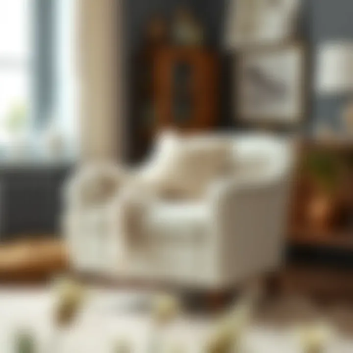 Cozy off white armchair with a plush throw