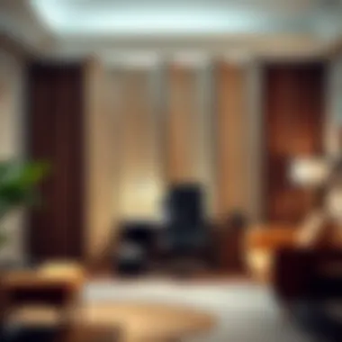 Contemporary fabric room divider in a chic office setting